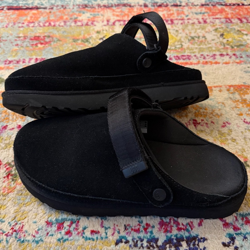 UGG Goldenstar Clog Platform Black Suede Shoes - Picture 2 of 4